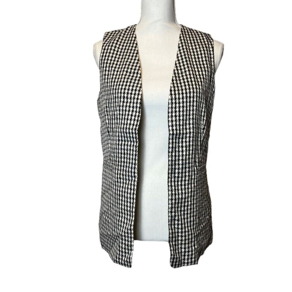 NWOT Sincerely Jules Sleeveless‎ Open Vest Black and White Houndstooth Small